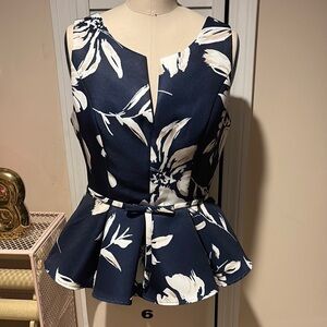 Beautiful Floral Navy Peplum Top; EUC